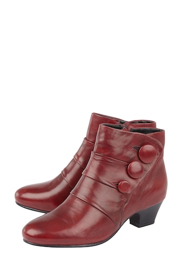 Lotus Red Leather Ankle Boots
