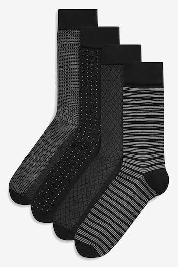 Black Pattern 4 Pack Signature Socks