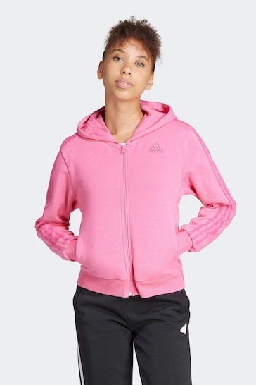 adidas Pink Sportswear All Szn French Terry 3-Stripes Garment Wash Full-Zip Hoodie