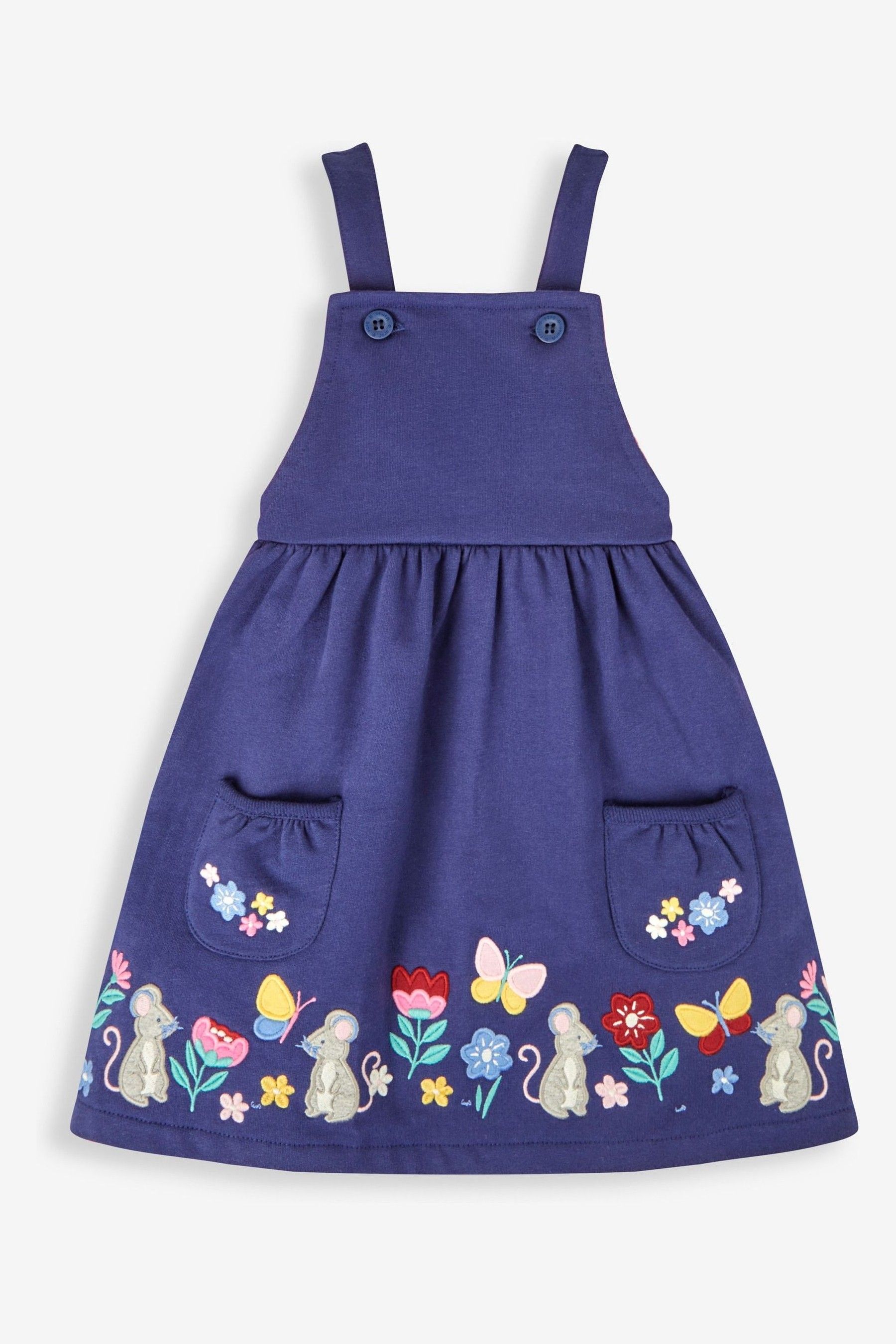 Buy JoJo Maman Bebe Navy Blue Hedgerow Friends Girls 2 Piece Applique Pinafore Dress Top Set from Next United Arab Emirates