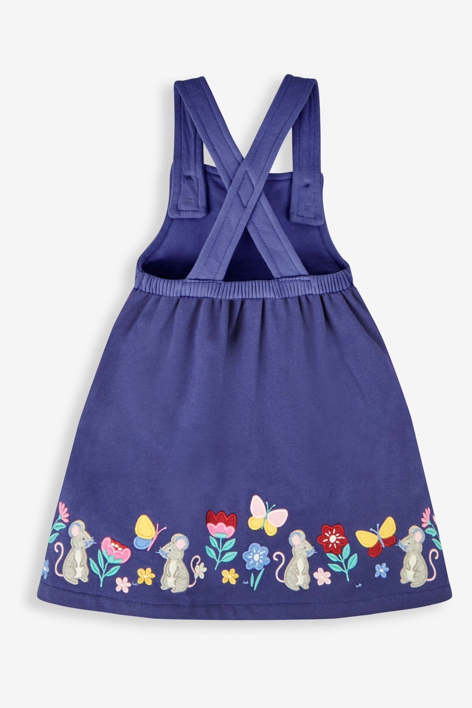 JoJo Maman Bébé Navy Blue Hedgerow Friends Girls' 2-Piece Appliqué Pinafore Dress & Top Set - Image 4 of 6