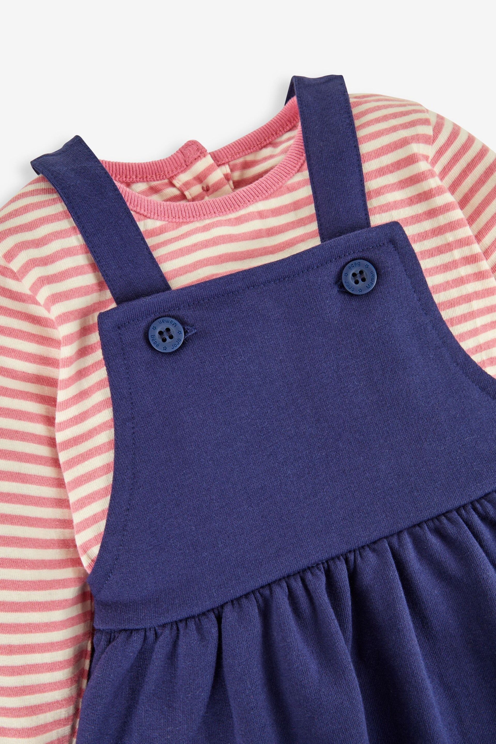 JoJo Maman Bébé Navy Blue Hedgerow Friends Girls' 2-Piece Appliqué Pinafore Dress & Top Set - Image 5 of 6