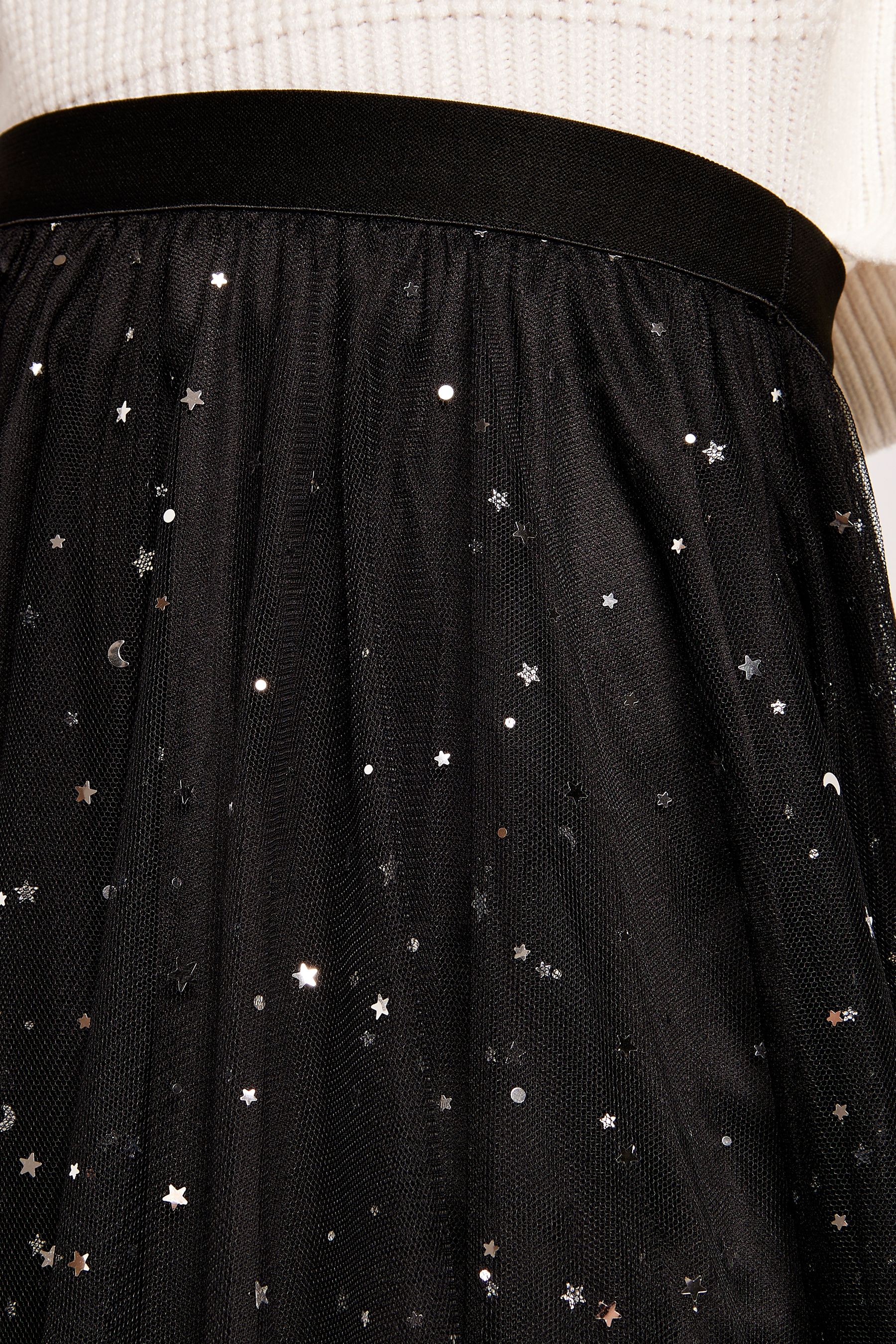 Apricot Black Metallic Stars Tulle Hanky Hem Skirt
