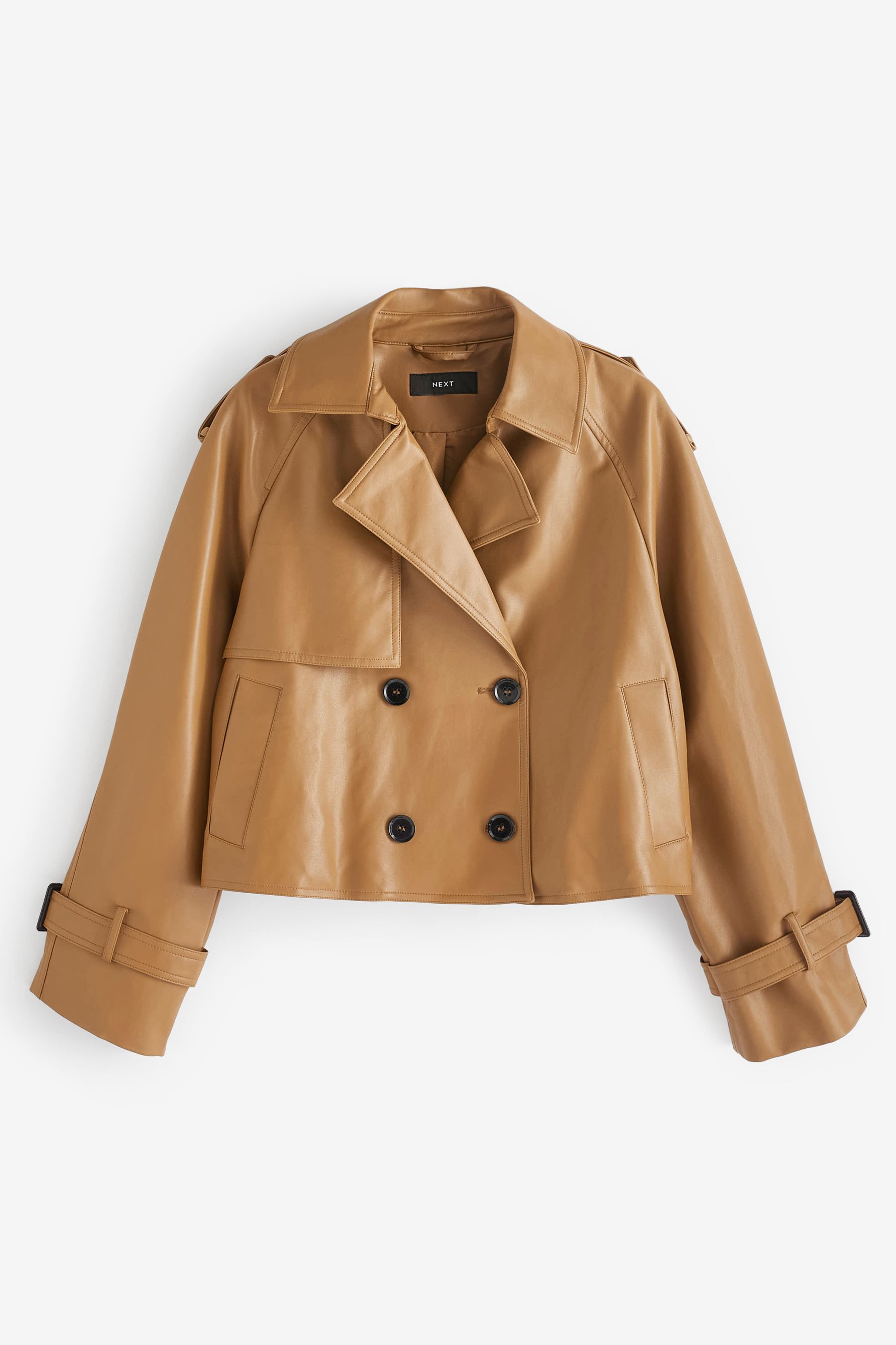 Buy Camel Brown Faux Leather Cropped Trench Coat from Next Luxembourg