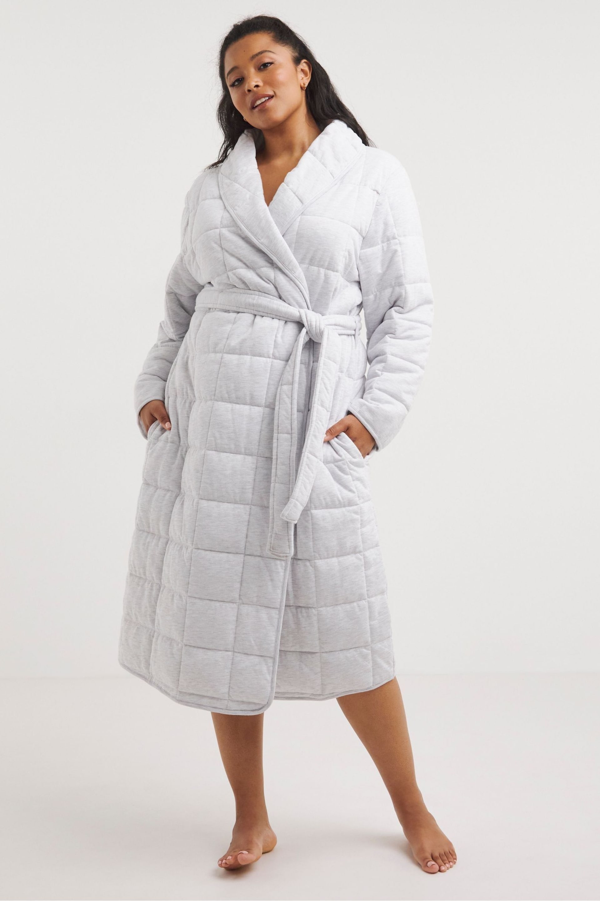 Figleaves Grey Luxury Quilted Long Dressing Gown - Image 1 of 4
