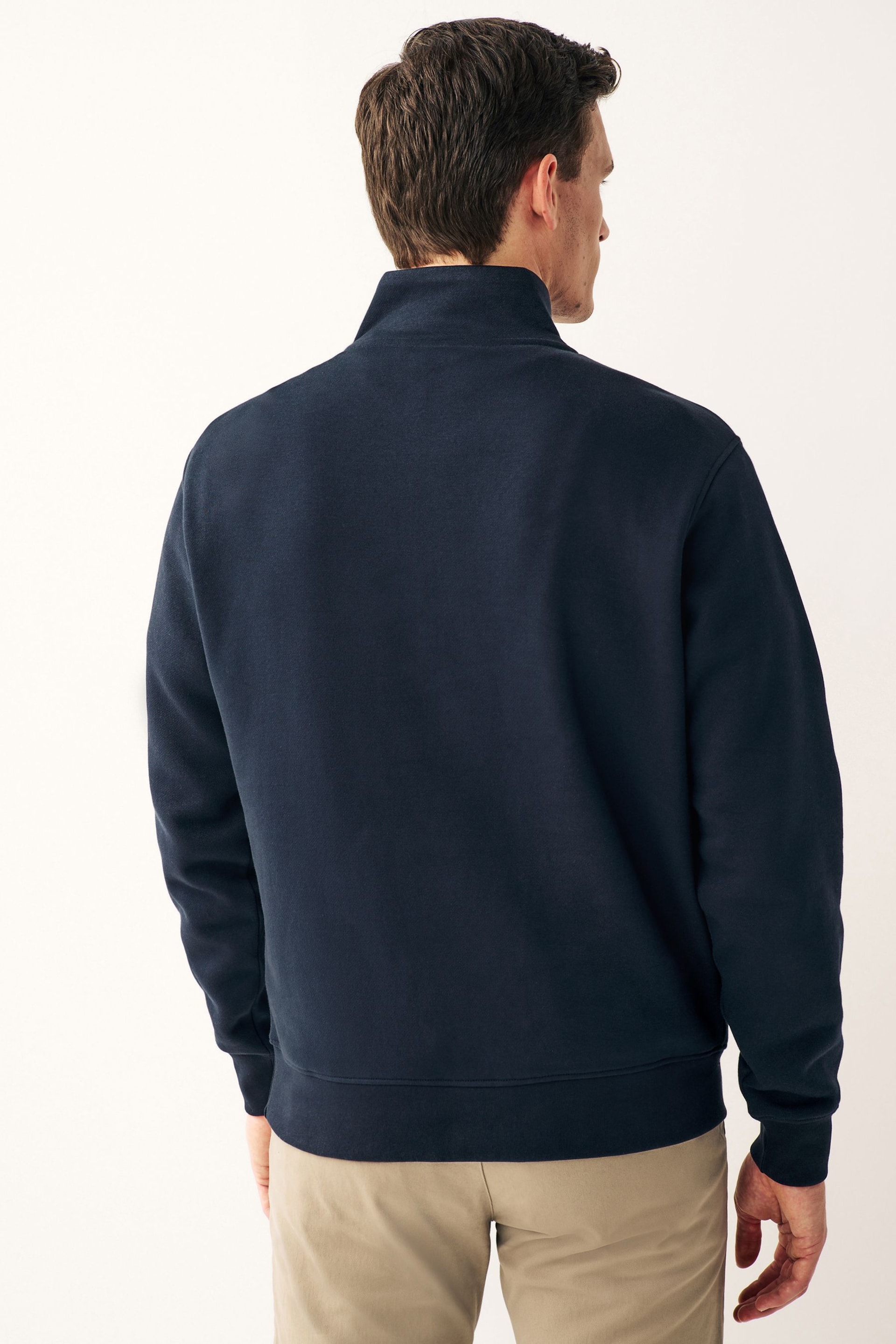 Navy Zip Neck Jersey Cotton Rich Sweatshirt - Image 3 of 7