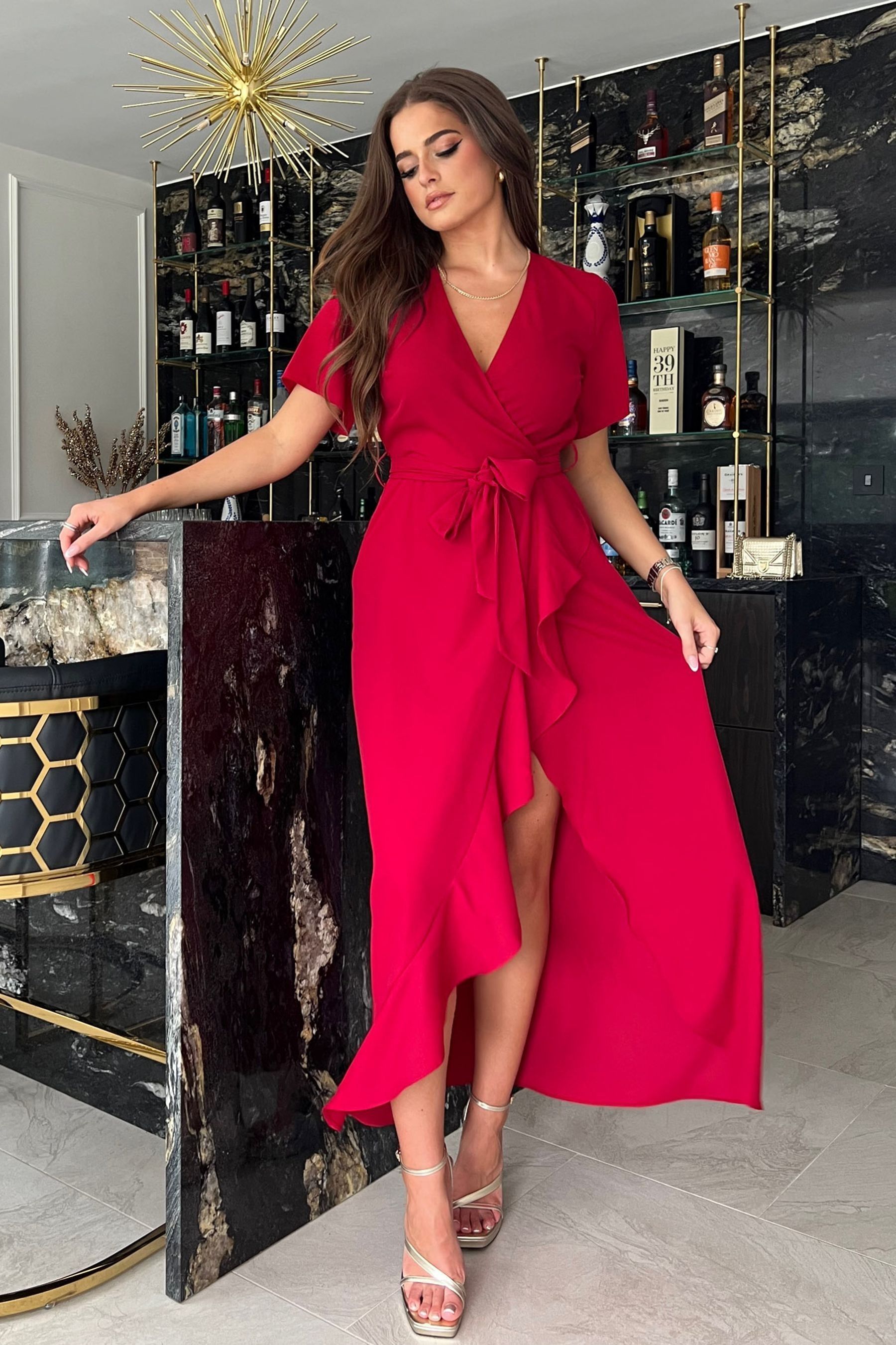 Girl In Mind Red Farren Wrap Maxi Dress