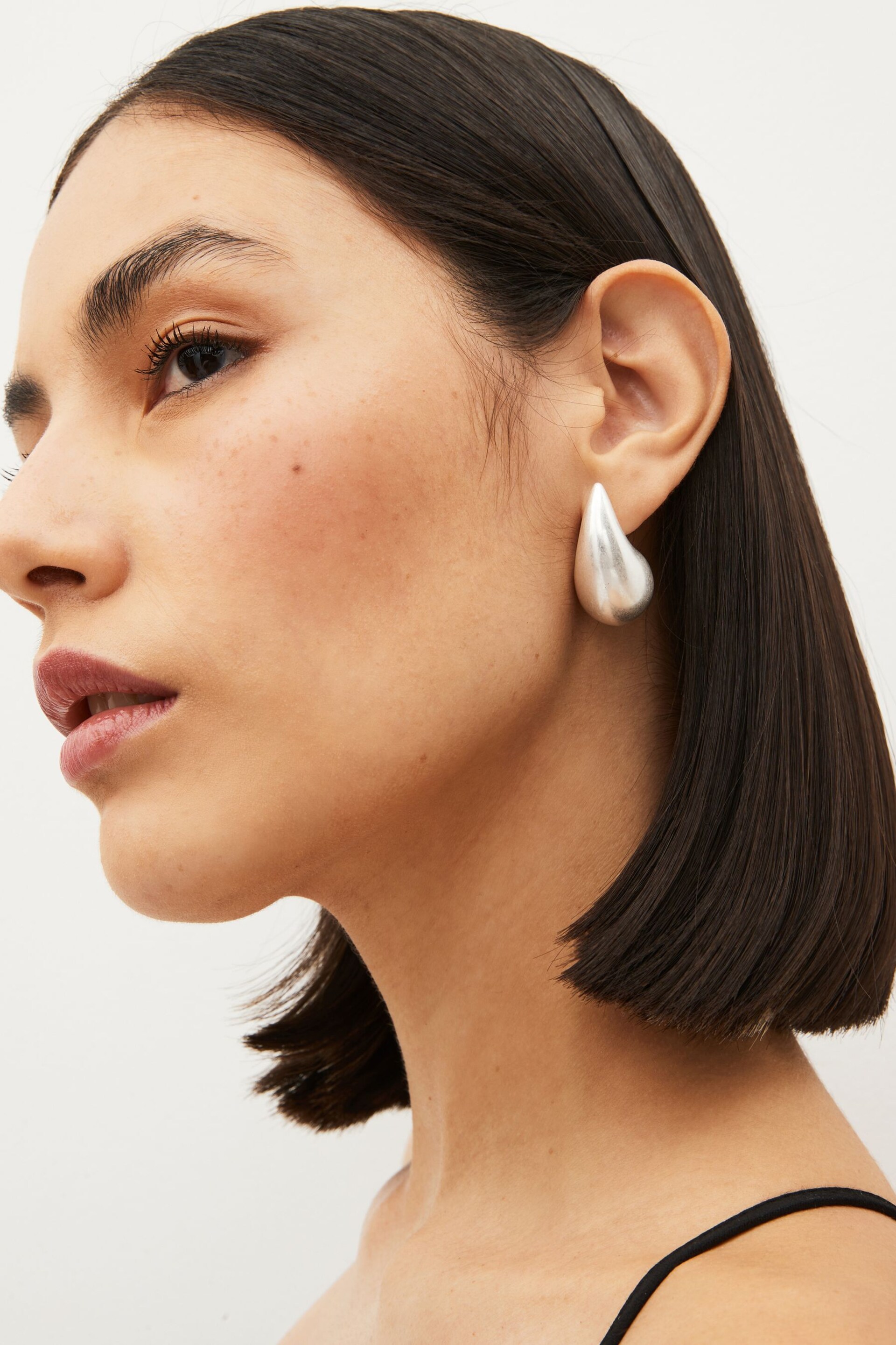 Brushed Silver Tone Teardrop Statement Stud Earrings - Image 1 of 3