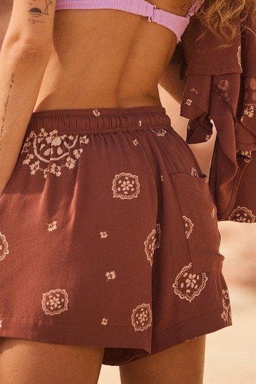 Roxy Lekeitio Bandana Print Brown Shorts