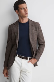 Reiss Brown Sandown Modern Fit Single Breasted Check Blazer - Image 1 of 6