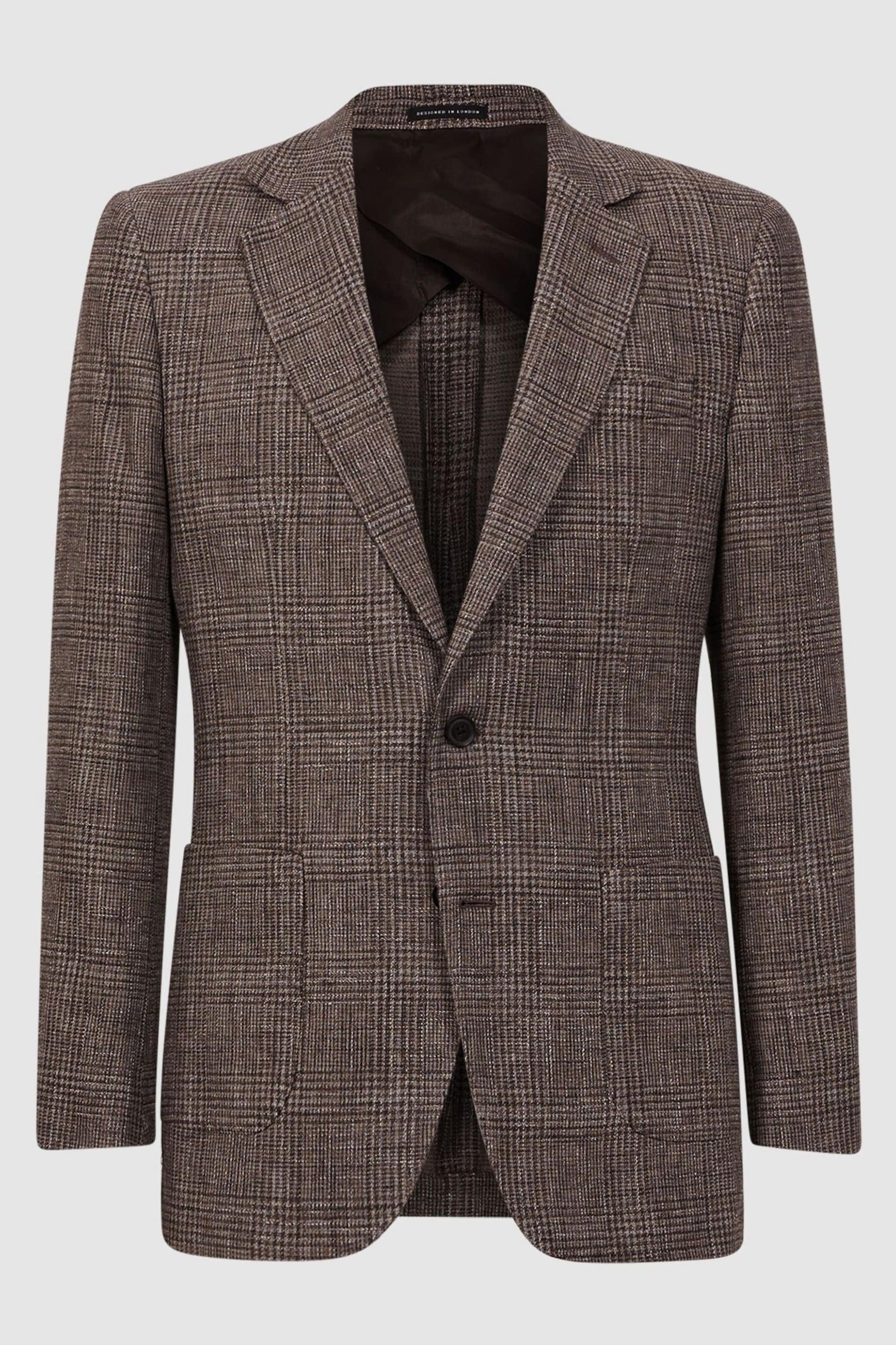 Reiss Brown Sandown Modern Fit Single Breasted Check Blazer - Image 2 of 6