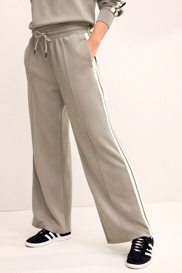 Stone Slinky Wide Leg Co-ord Side Stripe Track Trousers