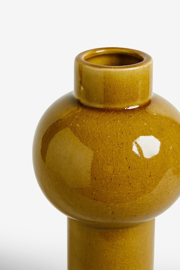 Yellow Bulbous Reactive Glaze Ceramic Vase