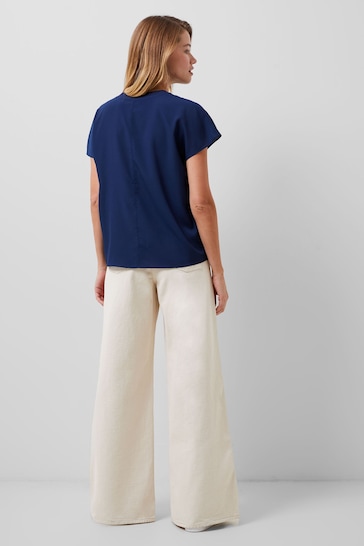 French Connection Blue Crepe Light Crew Neck Top