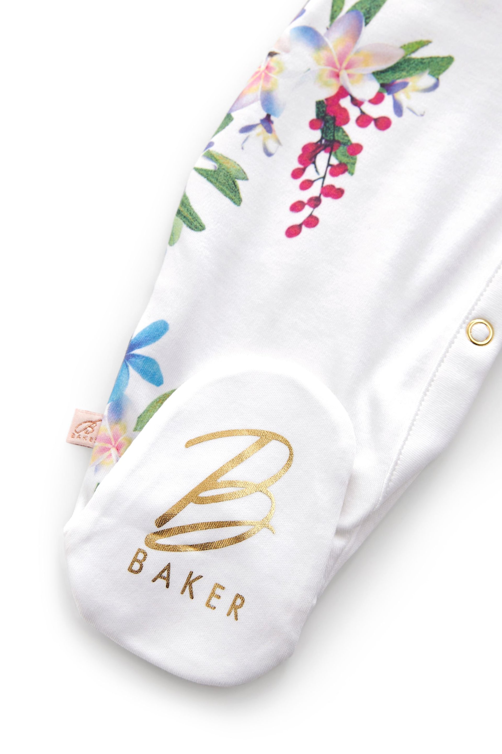 Baker by Ted Baker Mirror Floral White Sleepsuit And Hat Set - Image 4 of 5