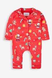JoJo Maman Bébé Red Kids' Christmas All-In-One Pyjamas - Image 1 of 3
