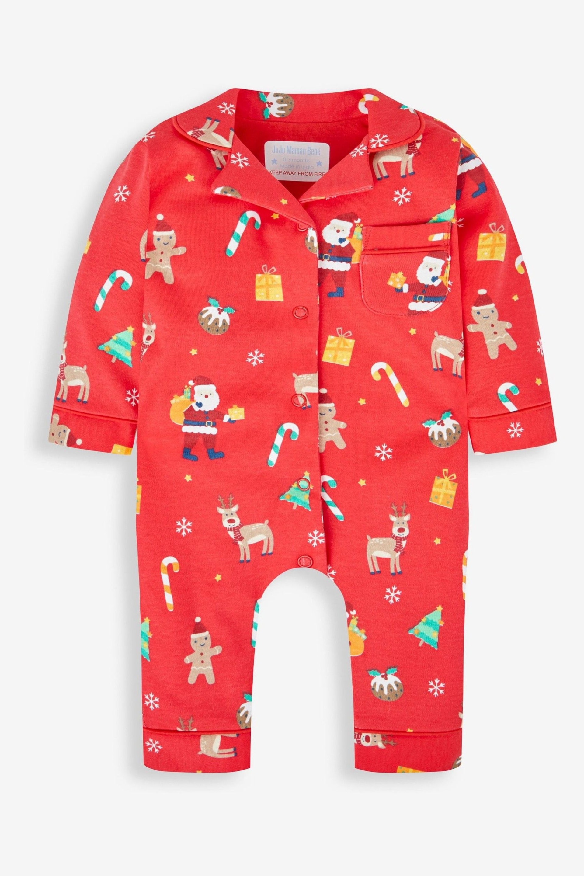JoJo Maman Bébé Red Kids' Christmas All-In-One Pyjamas - Image 1 of 3