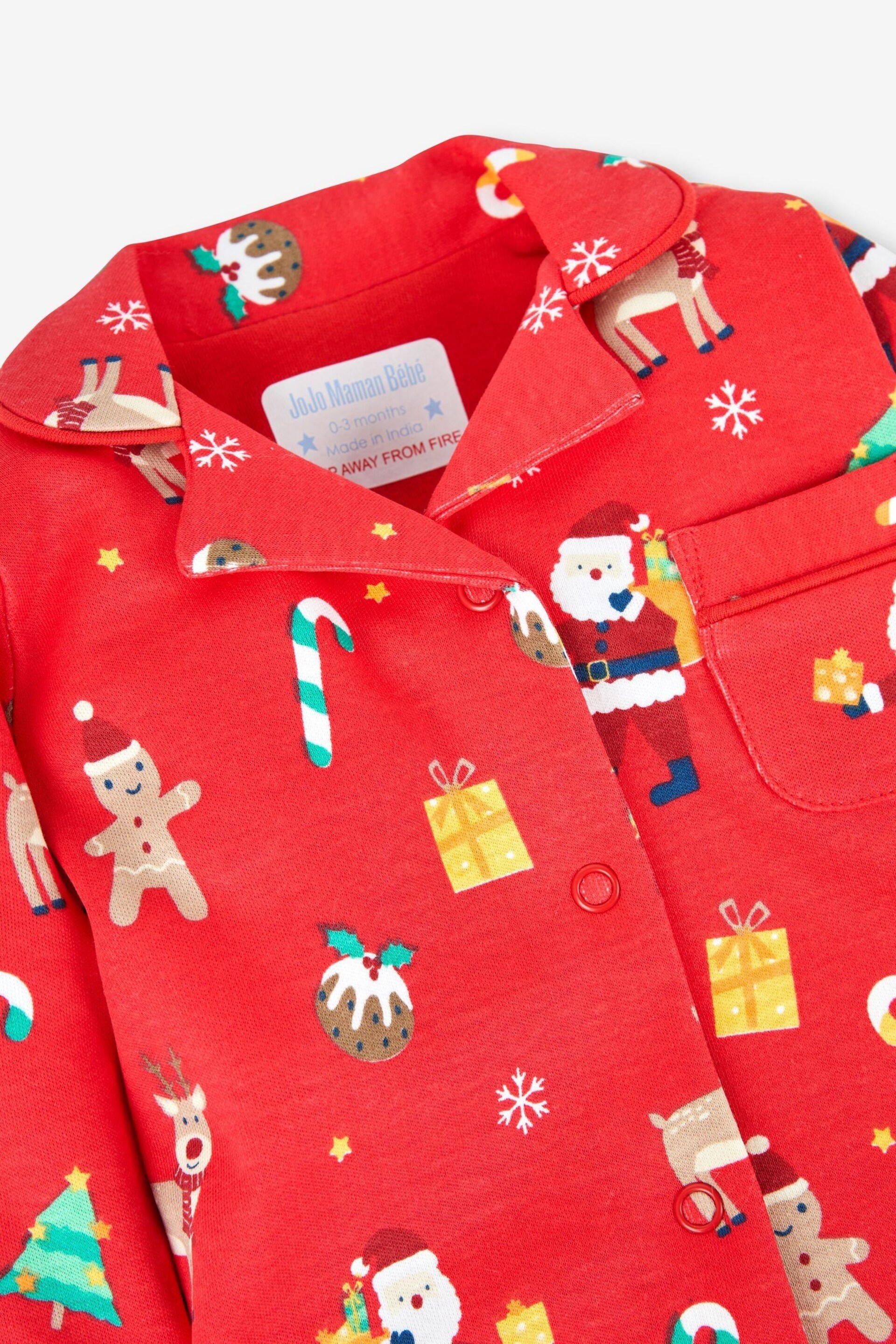 JoJo Maman Bébé Red Kids' Christmas All-In-One Pyjamas - Image 2 of 3