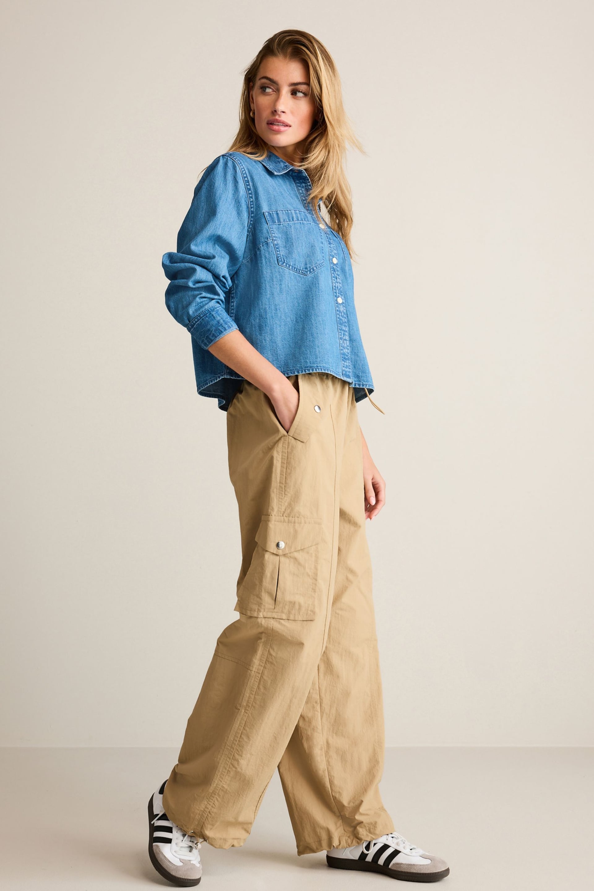 Camel Brown Parachute Pull On Cargo Trousers - Image 2 of 7