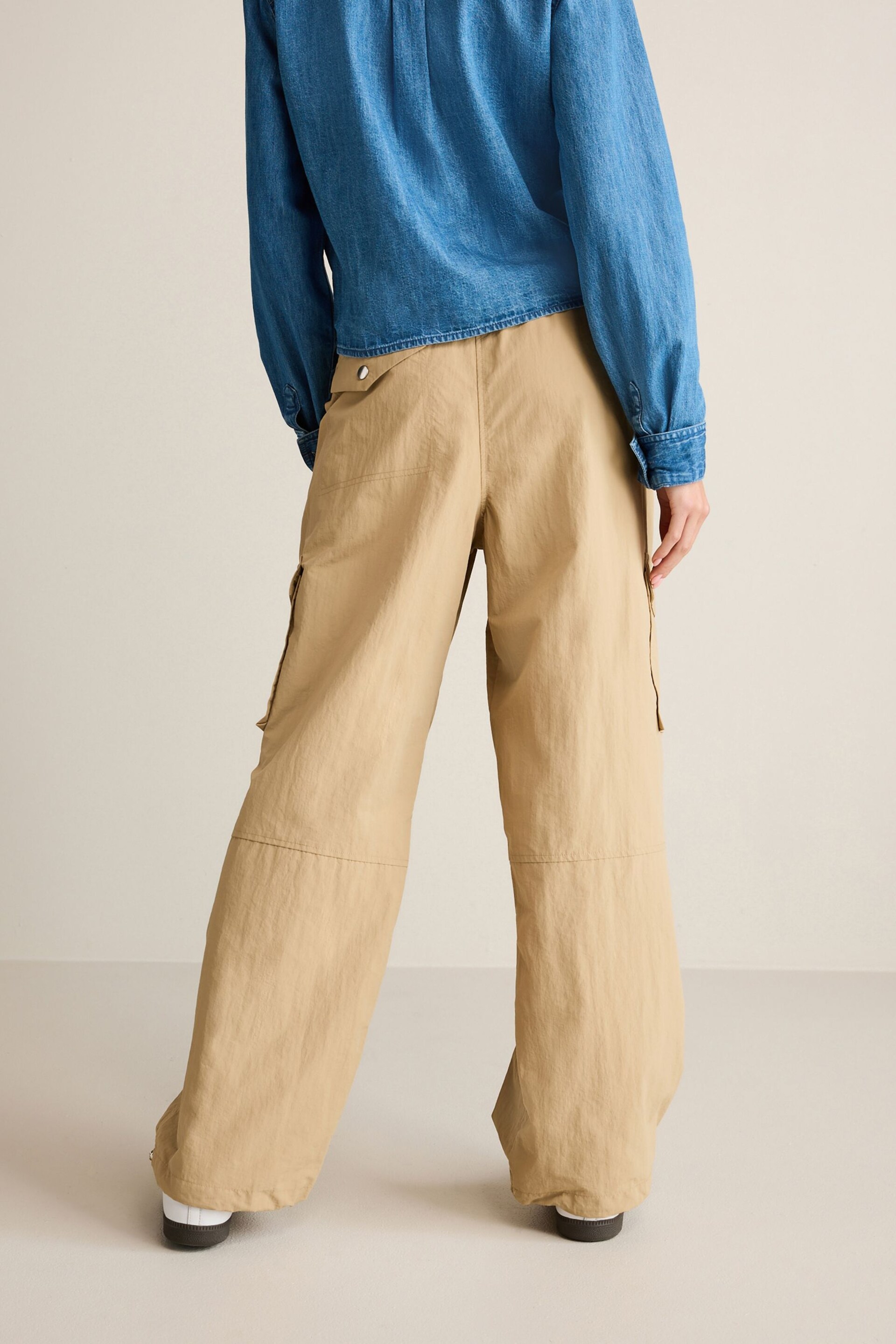 Camel Brown Parachute Pull On Cargo Trousers - Image 3 of 7