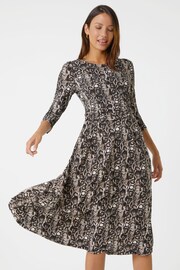 Roman Brown Animal Print Pocket Stretch Dress - Image 3 of 5