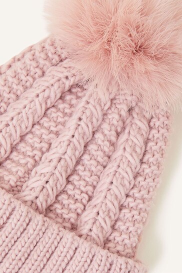 Accessorize Pink Luxe Pom Bobble hat