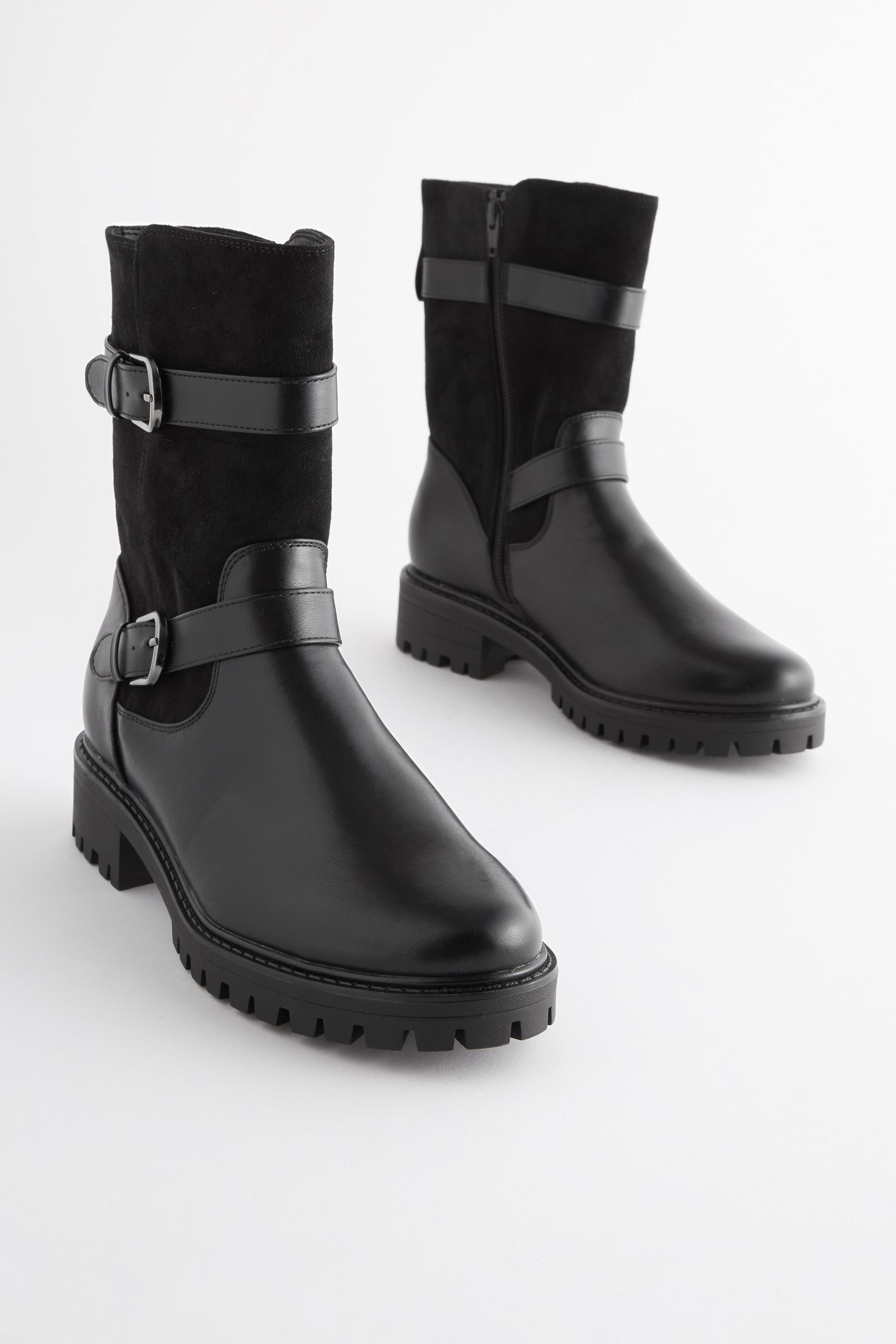 Buy Black Extra Wide Fit Forever Comfort Buckle Biker Boots from Next Luxembourg