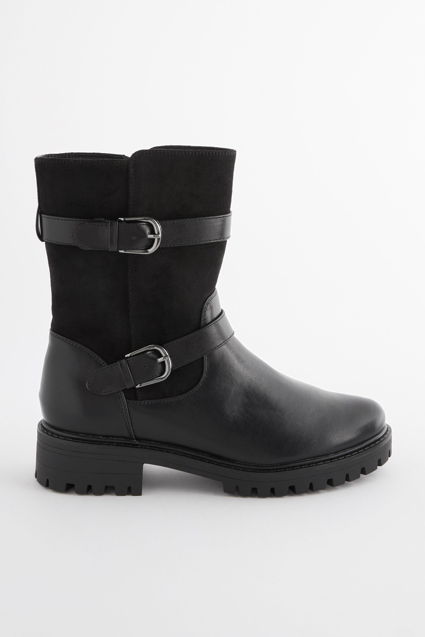 Buy Black Extra Wide Fit Forever Comfort Buckle Biker Boots from Next Luxembourg