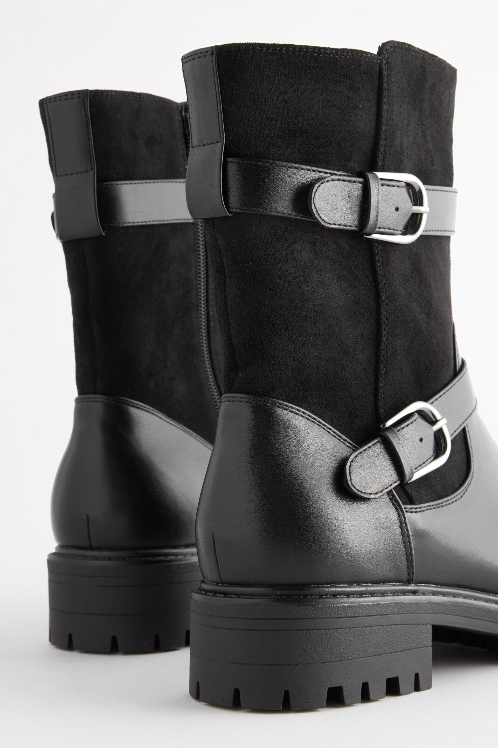 Black Extra Wide Fit Forever Comfort® Buckle Biker Boots - Image 3 of 5