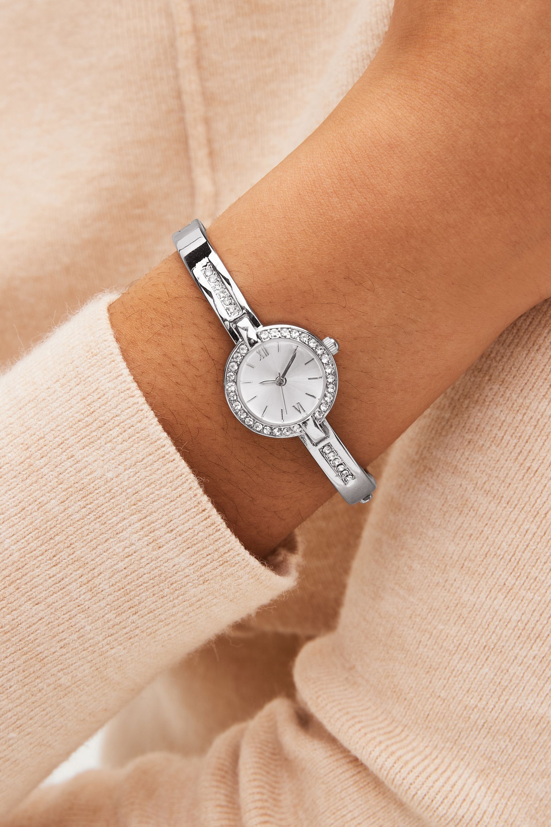 Ladies silver diamante watch store