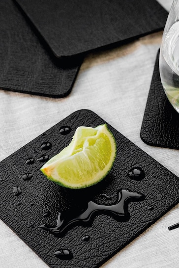 Lara-May Set of 6 Black Leather Coasters and Placemats