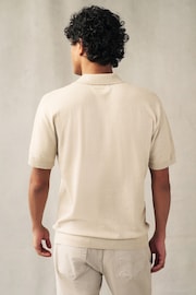 Neutral Knitted Bubble Textured Regular Fit Polo Shirt - Image 3 of 7