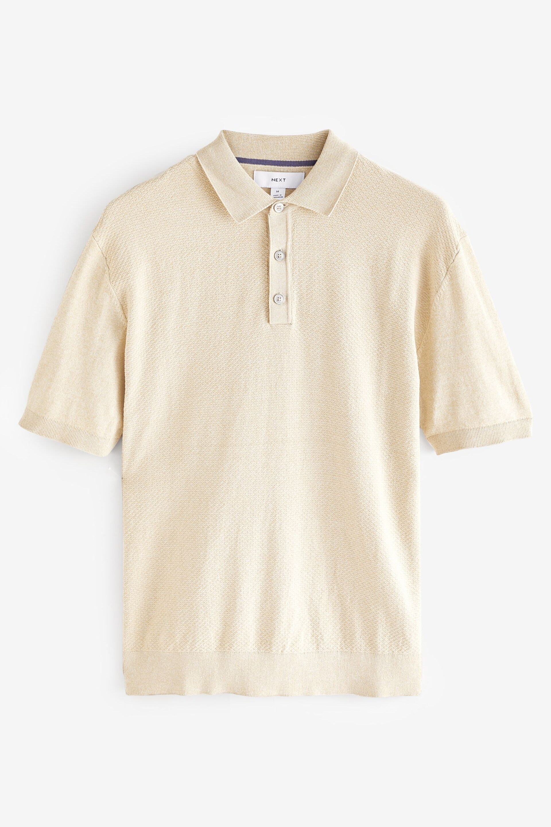Neutral Knitted Bubble Textured Regular Fit Polo Shirt - Image 5 of 7
