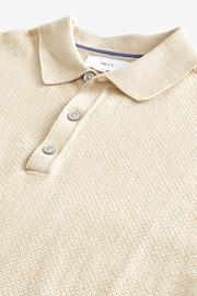 Neutral Knitted Bubble Textured Regular Fit Polo Shirt - Image 6 of 7