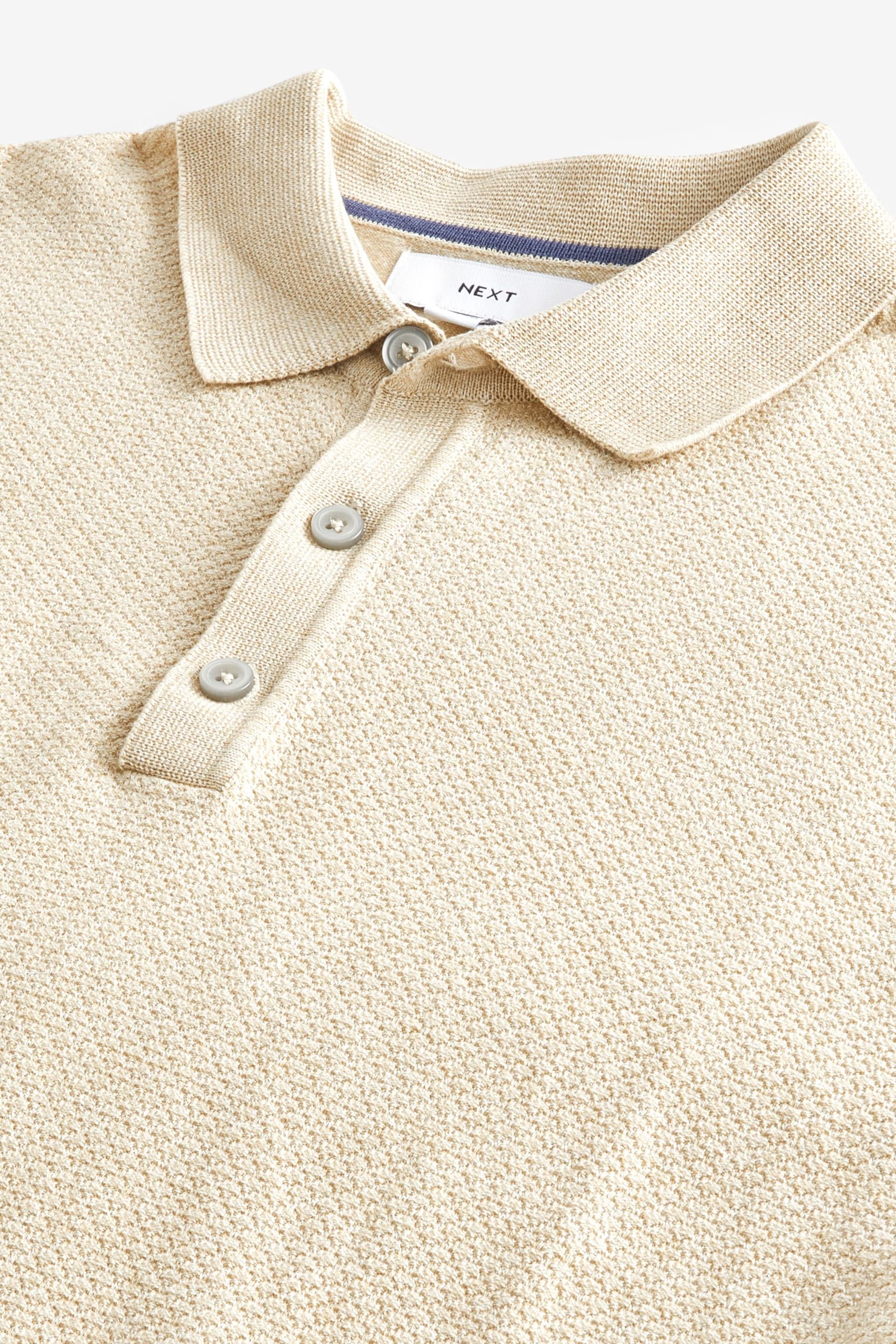 Neutral Knitted Bubble Textured Regular Fit Polo Shirt - Image 6 of 7
