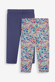 JoJo Maman Bébé Pink Floral & Navy Blue Girls' 2-Pack Leggings - Image 1 of 5