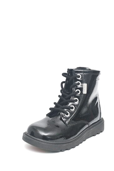 ToeZone Alice Patent Leather Lace up and Side Zip Black Alpargata Boots