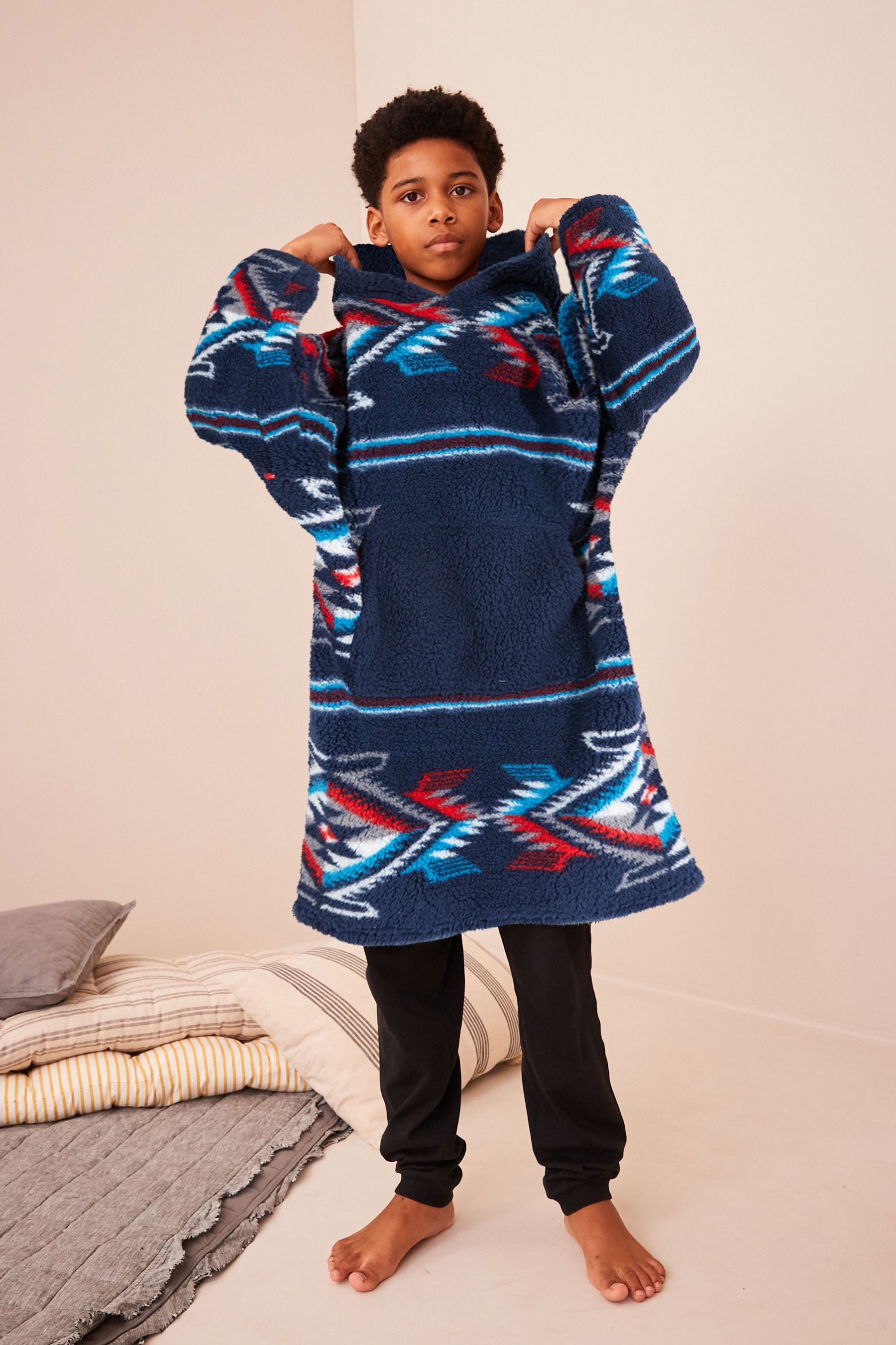 Blue aztec hoodie cheap