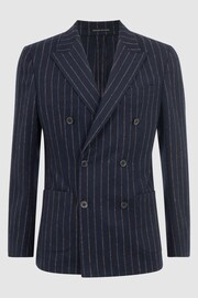 Reiss Navy Patch Slim Fit Wool Double Breasted Pinstripe Blazer - Image 2 of 7