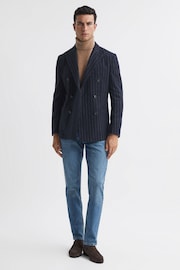 Reiss Navy Patch Slim Fit Wool Double Breasted Pinstripe Blazer - Image 3 of 7