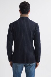 Reiss Navy Patch Slim Fit Wool Double Breasted Pinstripe Blazer - Image 5 of 7