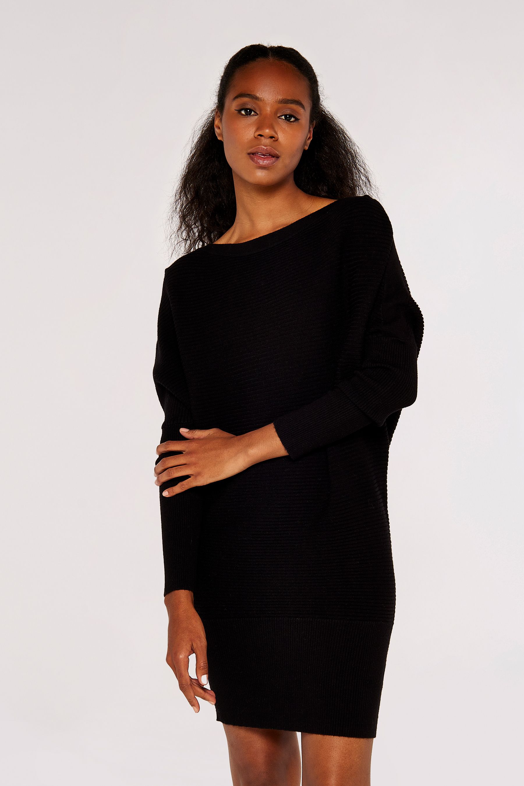 Buy Apricot Black Ribbed Batwing Jumper Dress from the Next UK