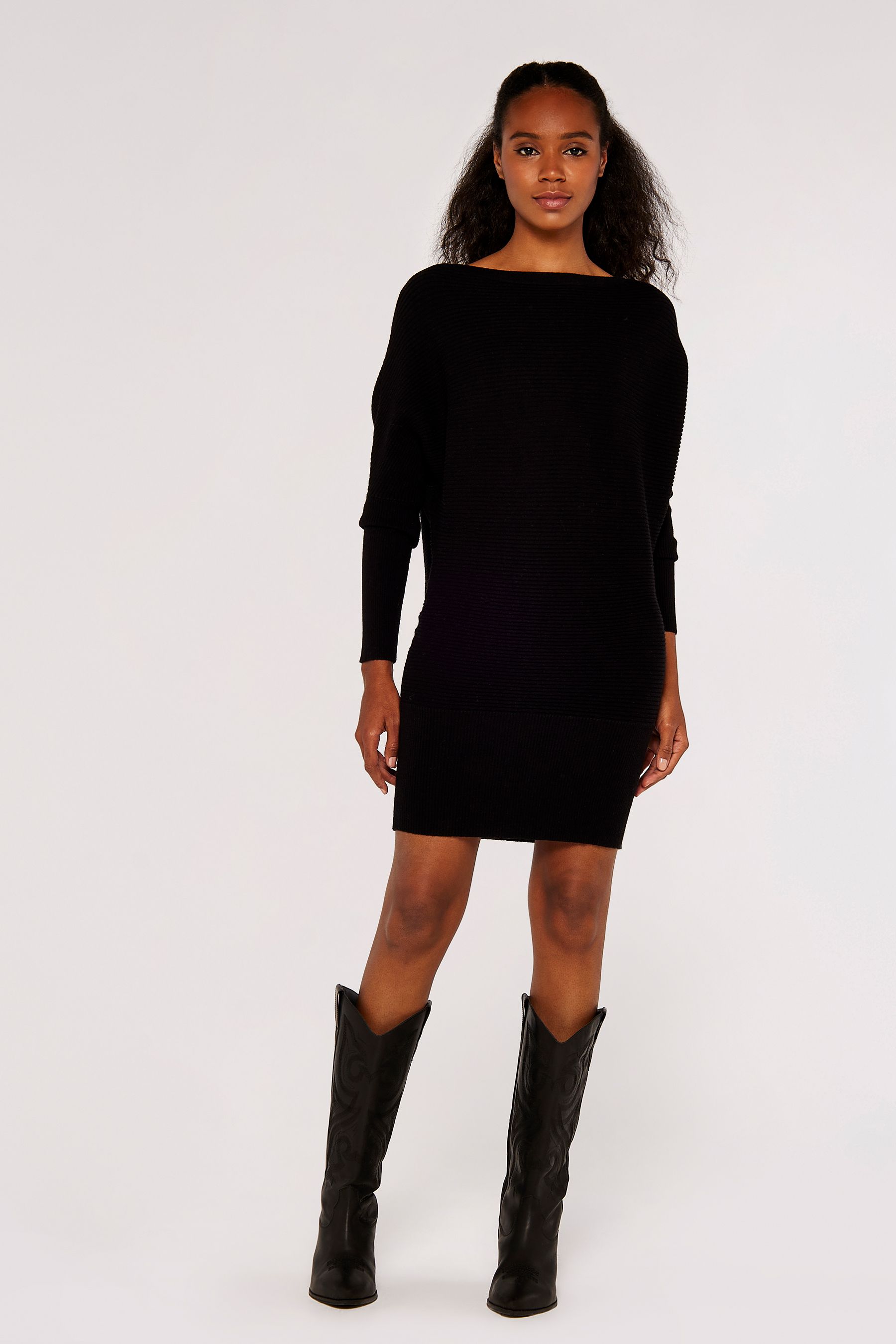Buy Apricot Black Ribbed Batwing Jumper Dress from the Next UK