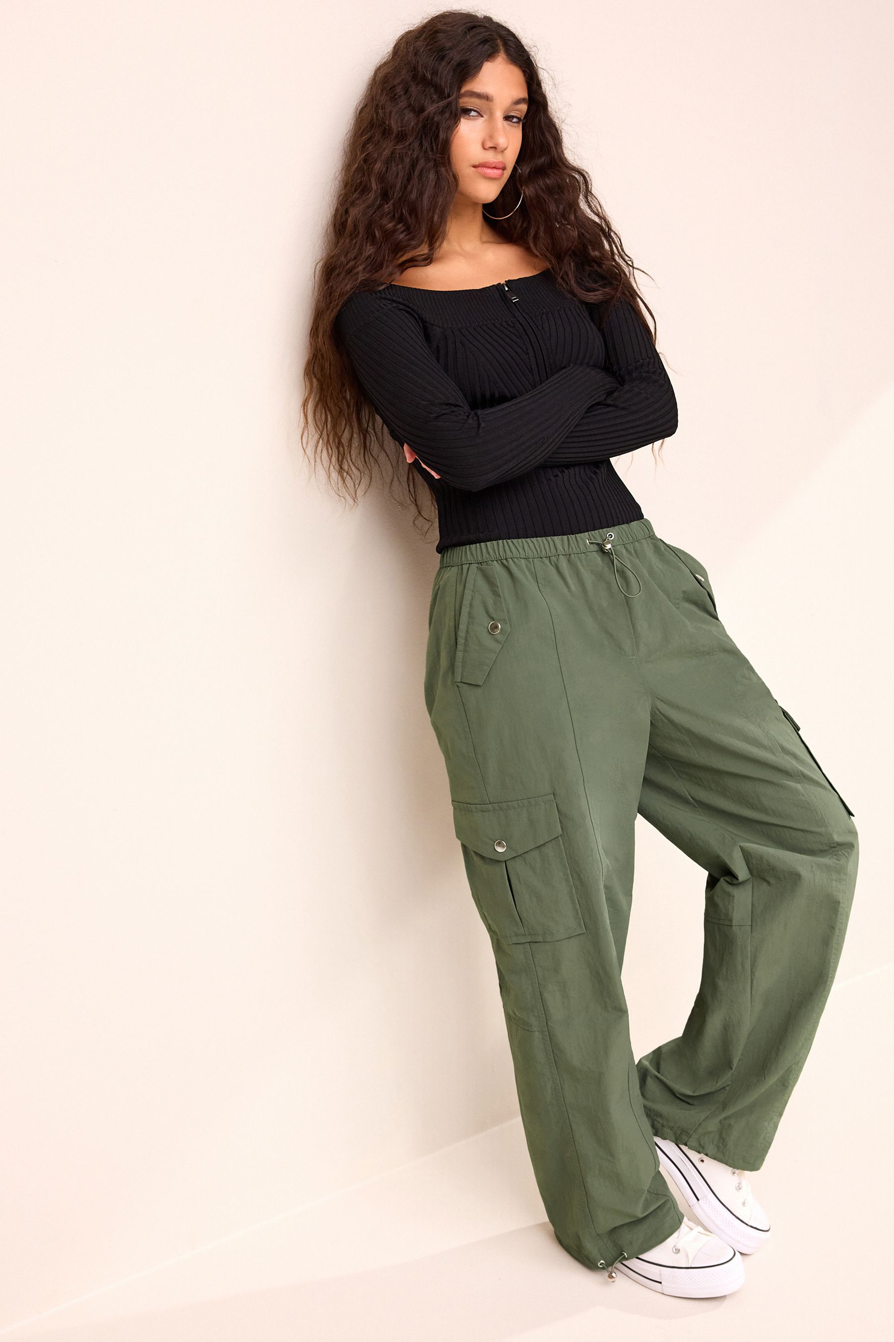 Buy Khaki Green Parachute Pull On Cargo Trousers from Next Luxembourg
