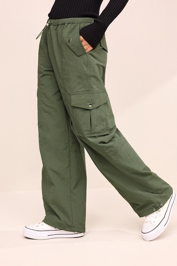 Khaki Green Parachute Pull On Cargo Trousers