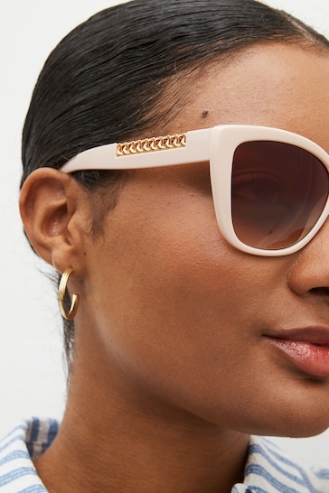 Cream Chain Detail Cat Eye Sunglasses