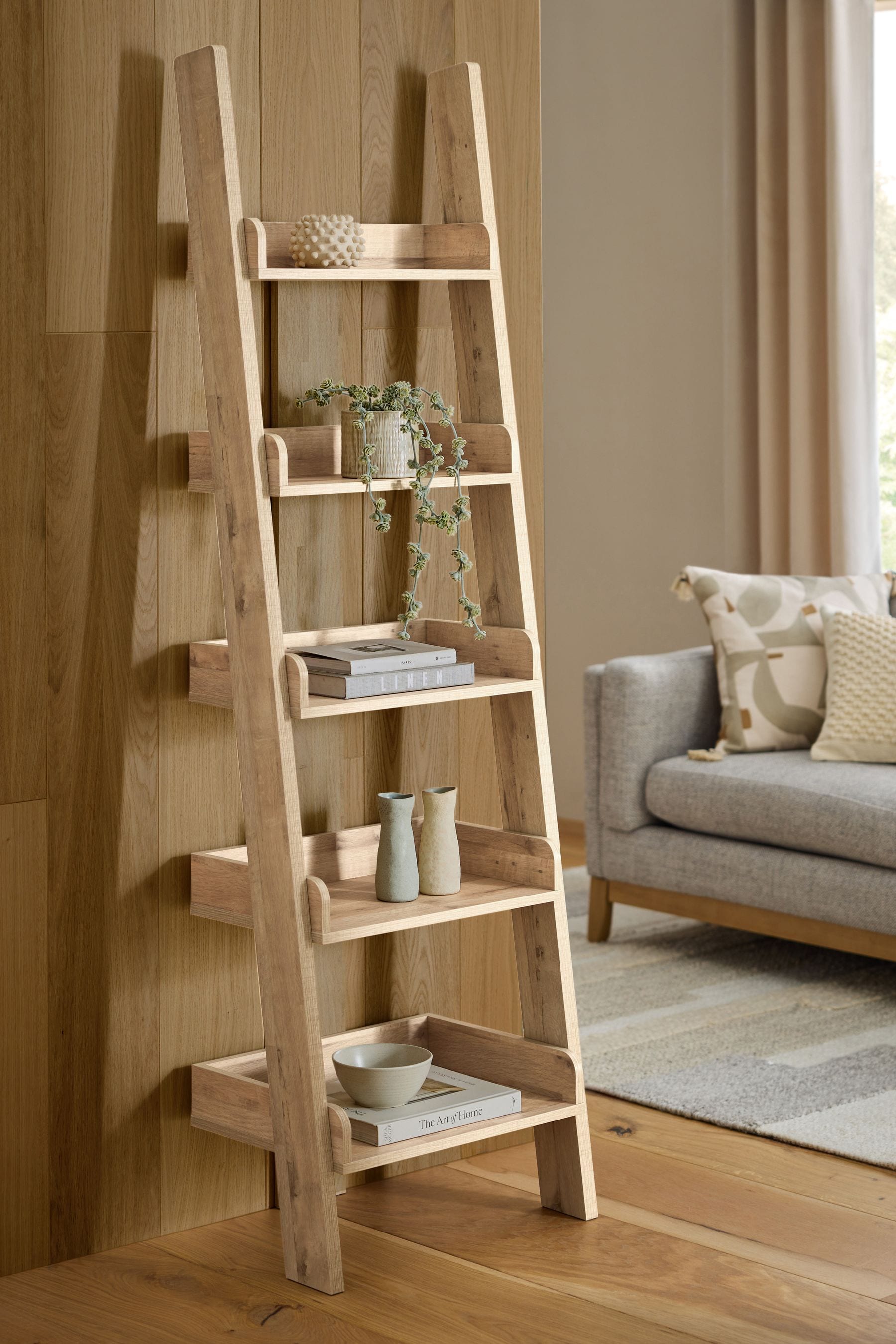 Light oak shop ladder shelf