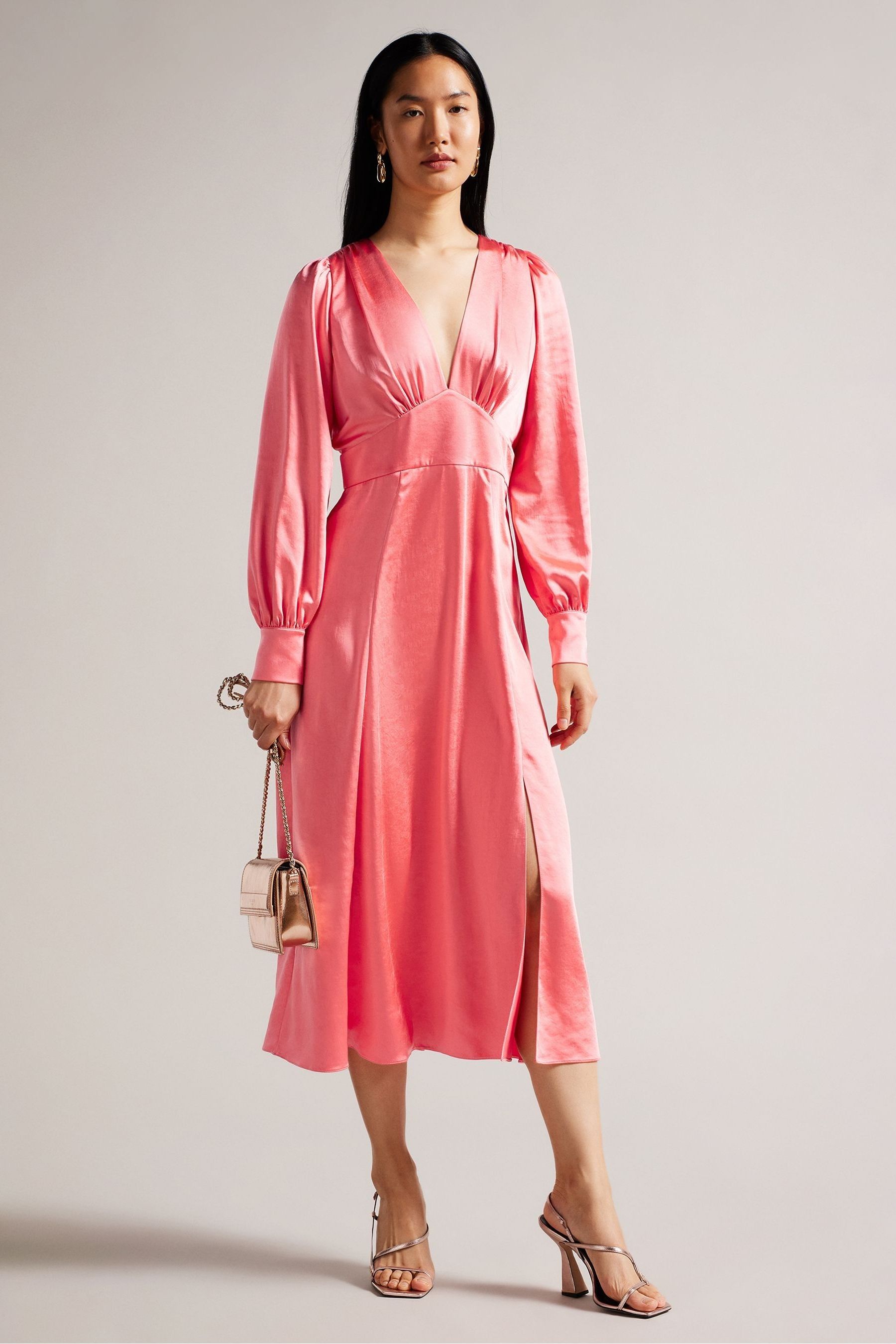 Buy Ted Baker Pink Daniia Coral Waisted Midi Dress With Blouson Sleeve from Next Luxembourg