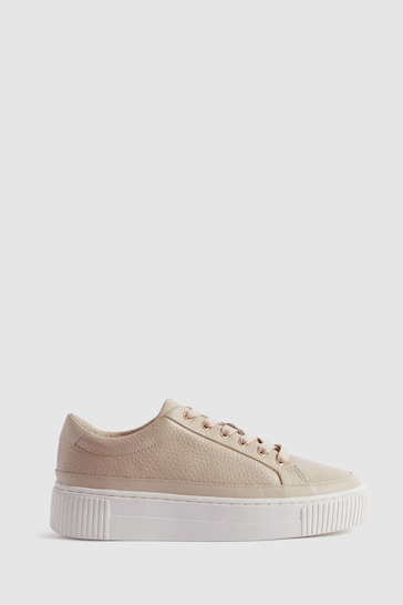 Reiss Nude Leanne Grained Leather Platform Trainers