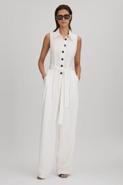 Reiss White Perla Petite Belted Wide Leg Jumpsuit - Image 1 of 7